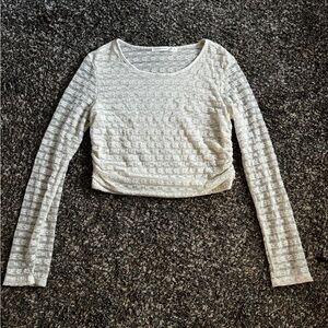 Altar'd State Textured Cream Long Sleeve Crop Top